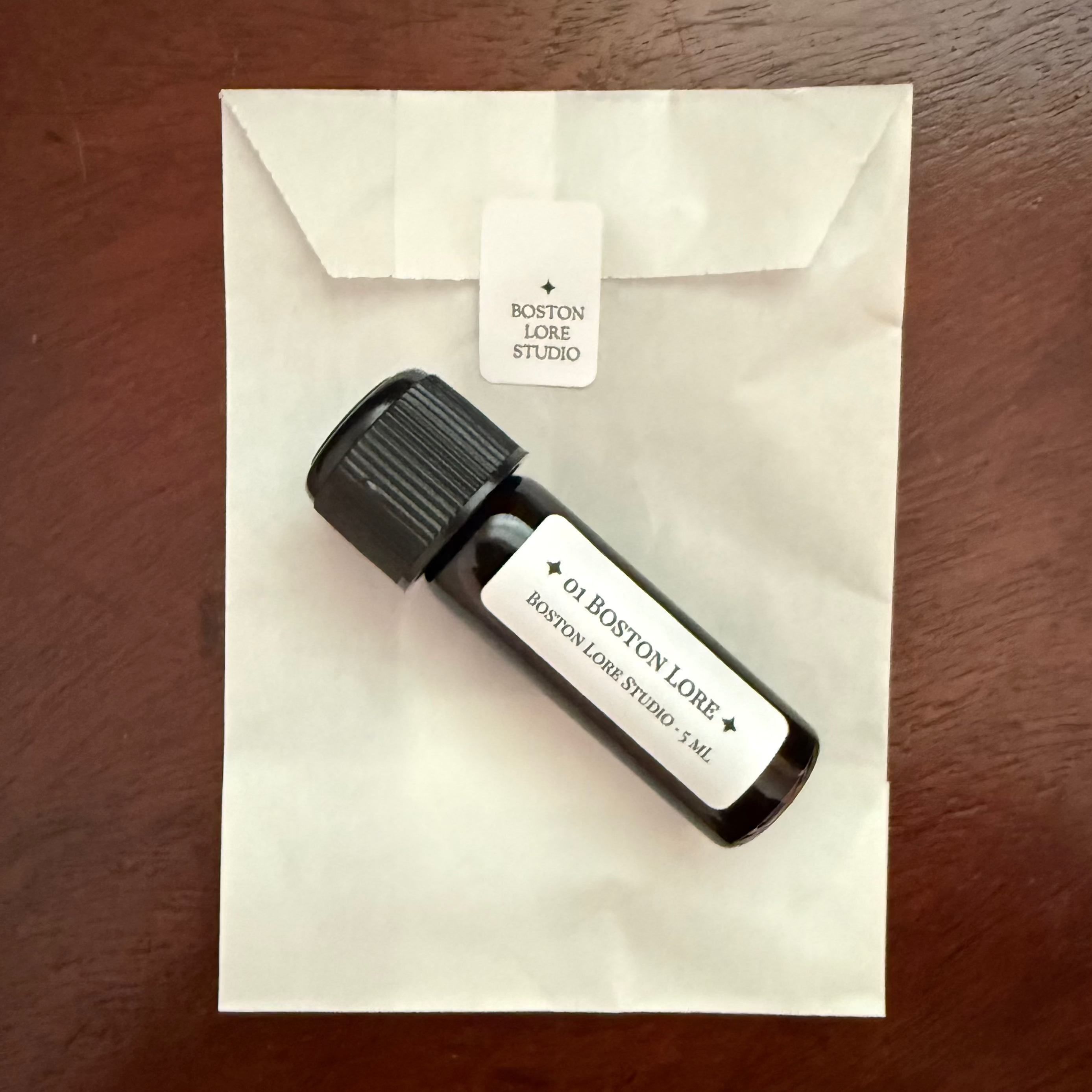 01 Boston Lore 5 mL Archive Bottle with labeled glassine envelope packaging