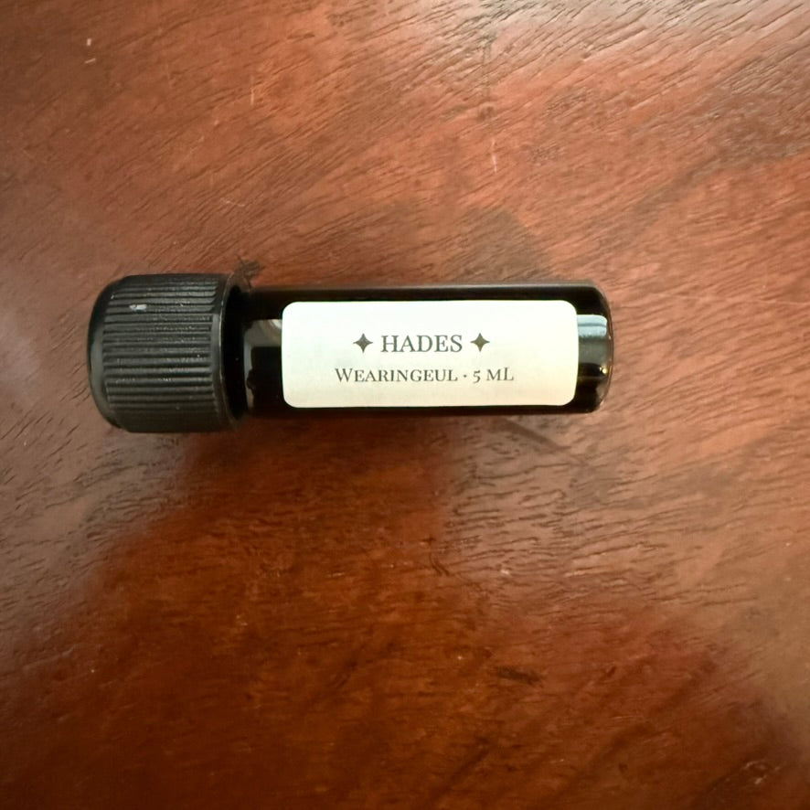 Close-up of Wearingeul Hades 5 mL Archive Bottle and label