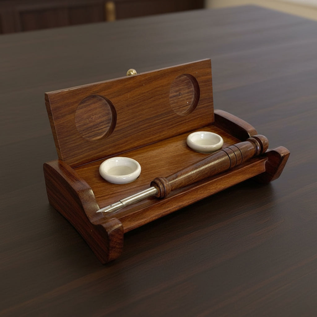 Colonial Writing Stand with Two Porcelain Inkwells