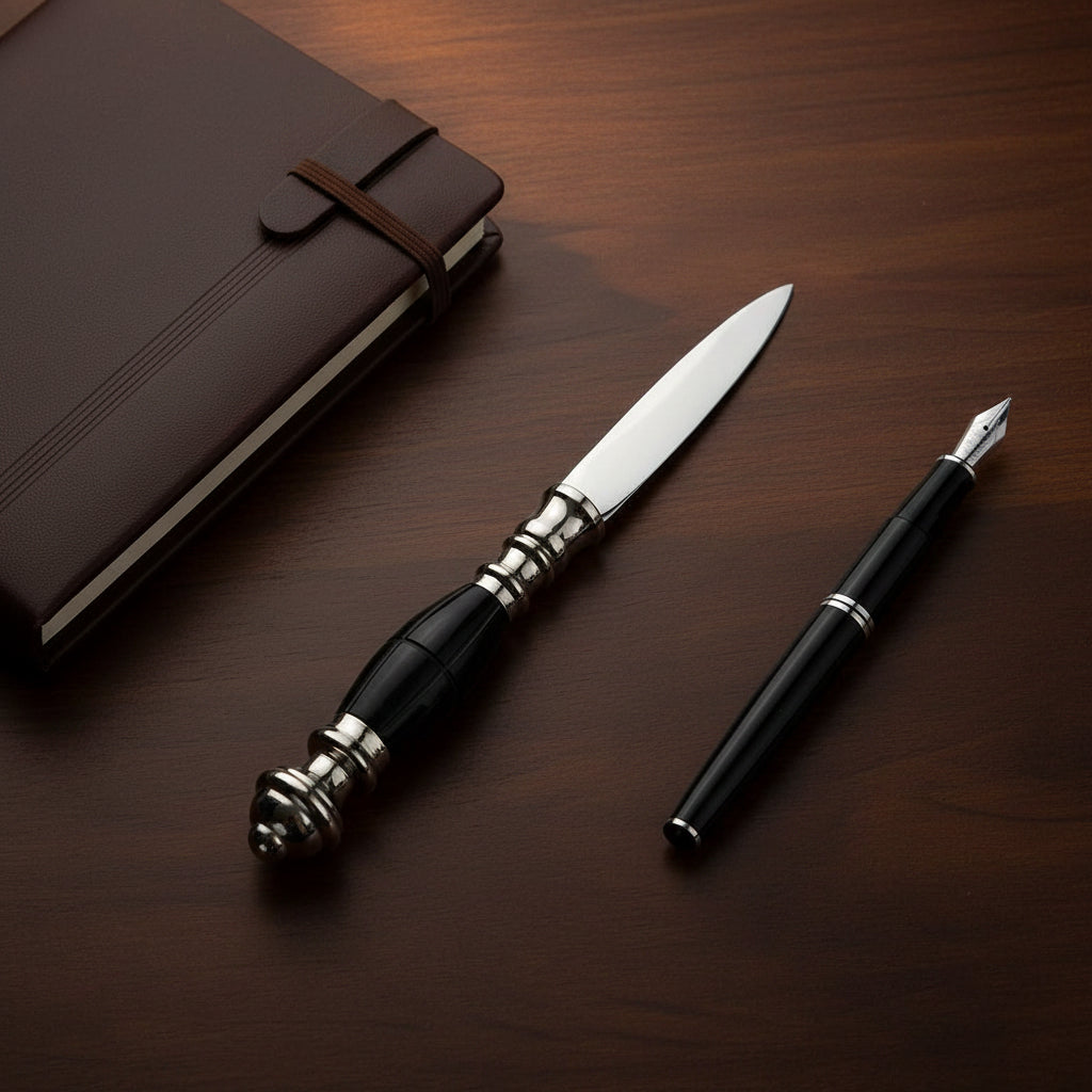 Horn Handle Magnifier & Letter Opener Desk Set