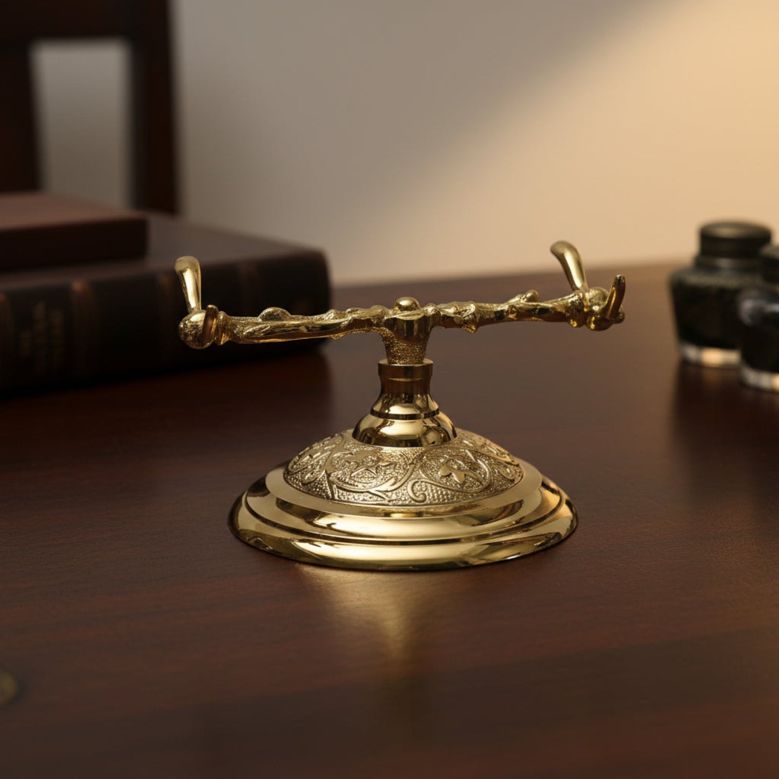 Polished Brass Pen Holder with Ox Bone Nib Pen