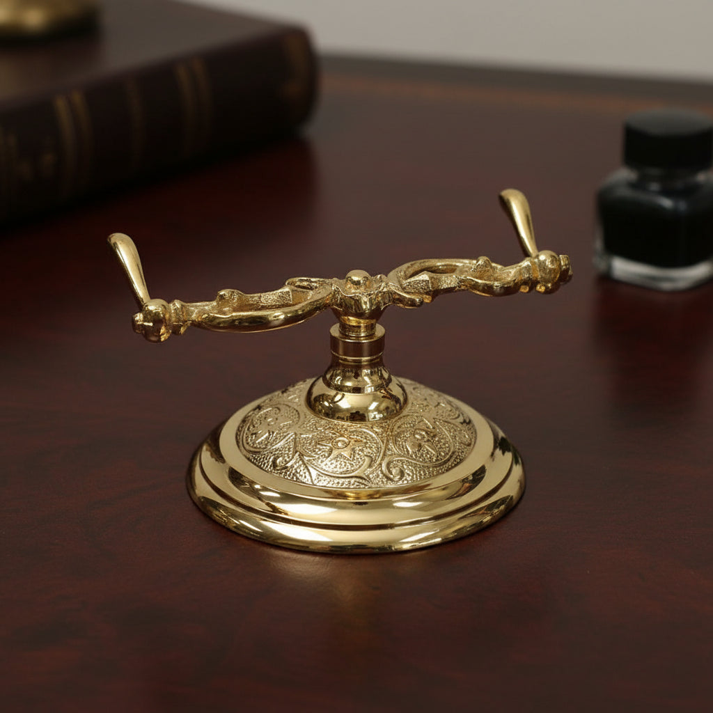 Polished Brass Pen Holder with Ox Bone Nib Pen