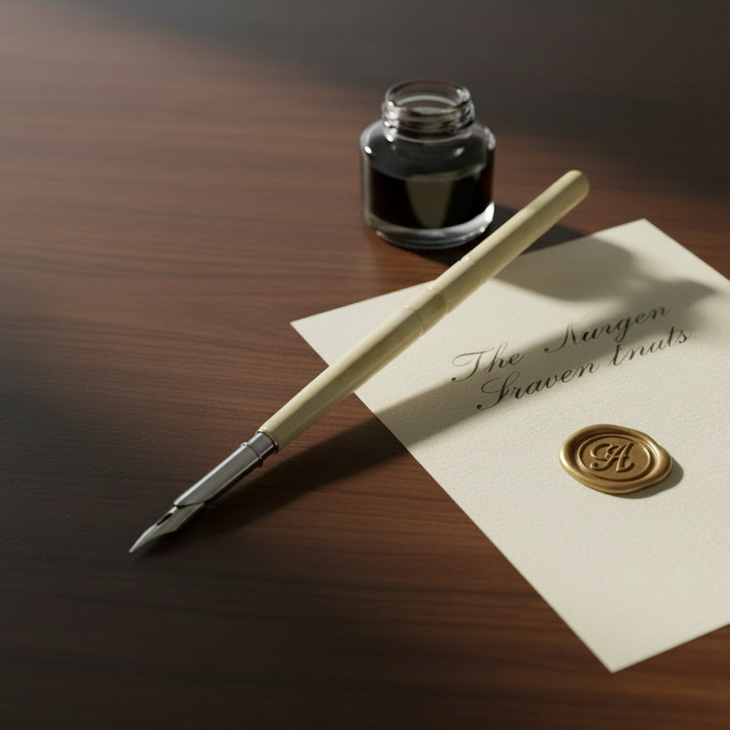 Polished Brass Pen Holder with Ox Bone Nib Pen