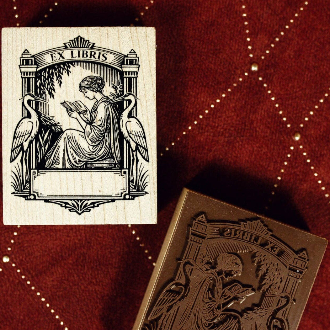 CoraCreaCrafts Ex Libris Art Deco Wooden Stamp