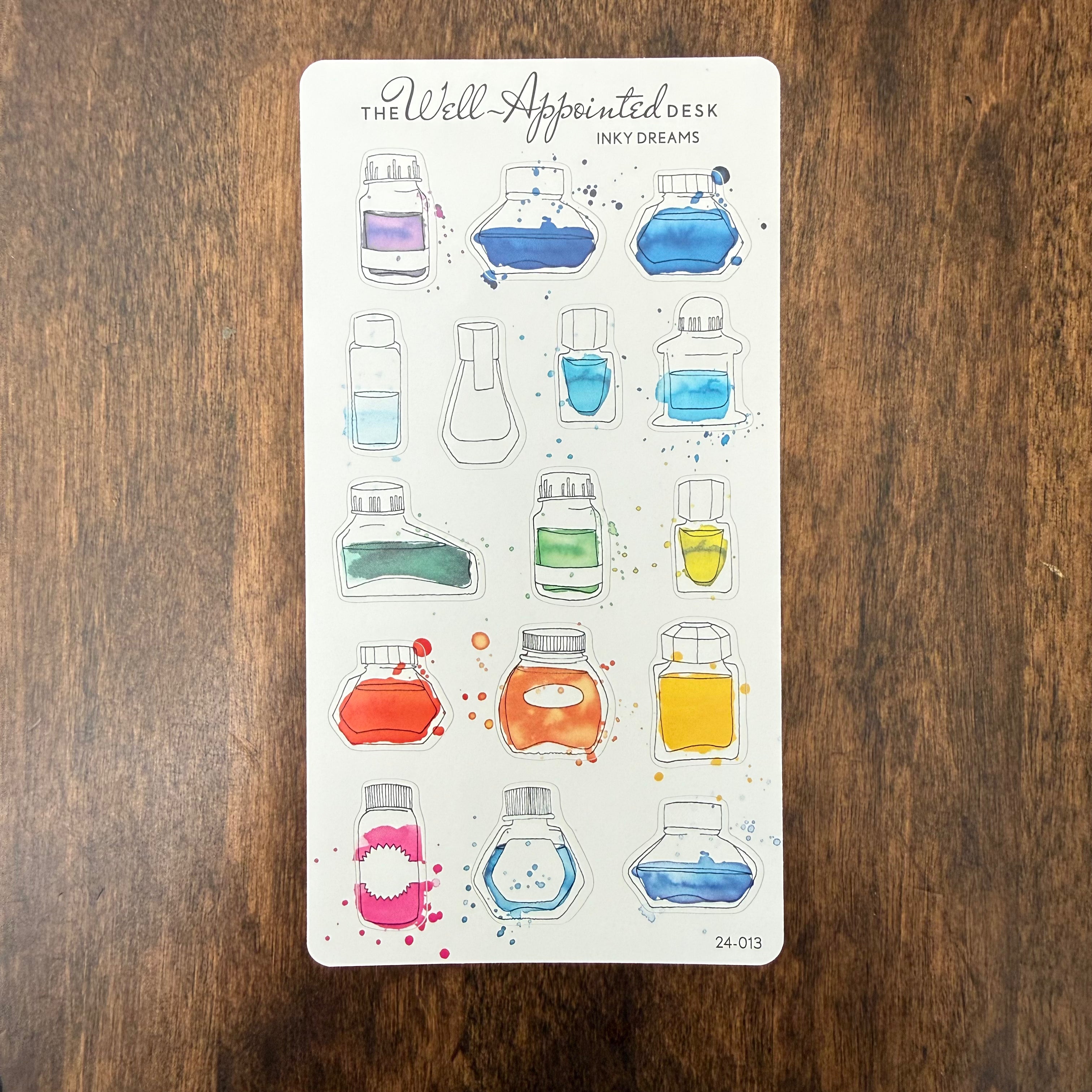The Well-Appointed Desk — Inky Dreams Ink Bottle Sticker Sheet