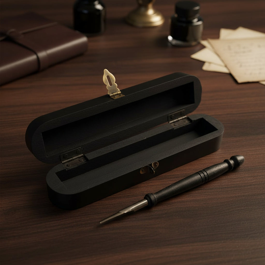Black Teak Pen Box with Nib Pen