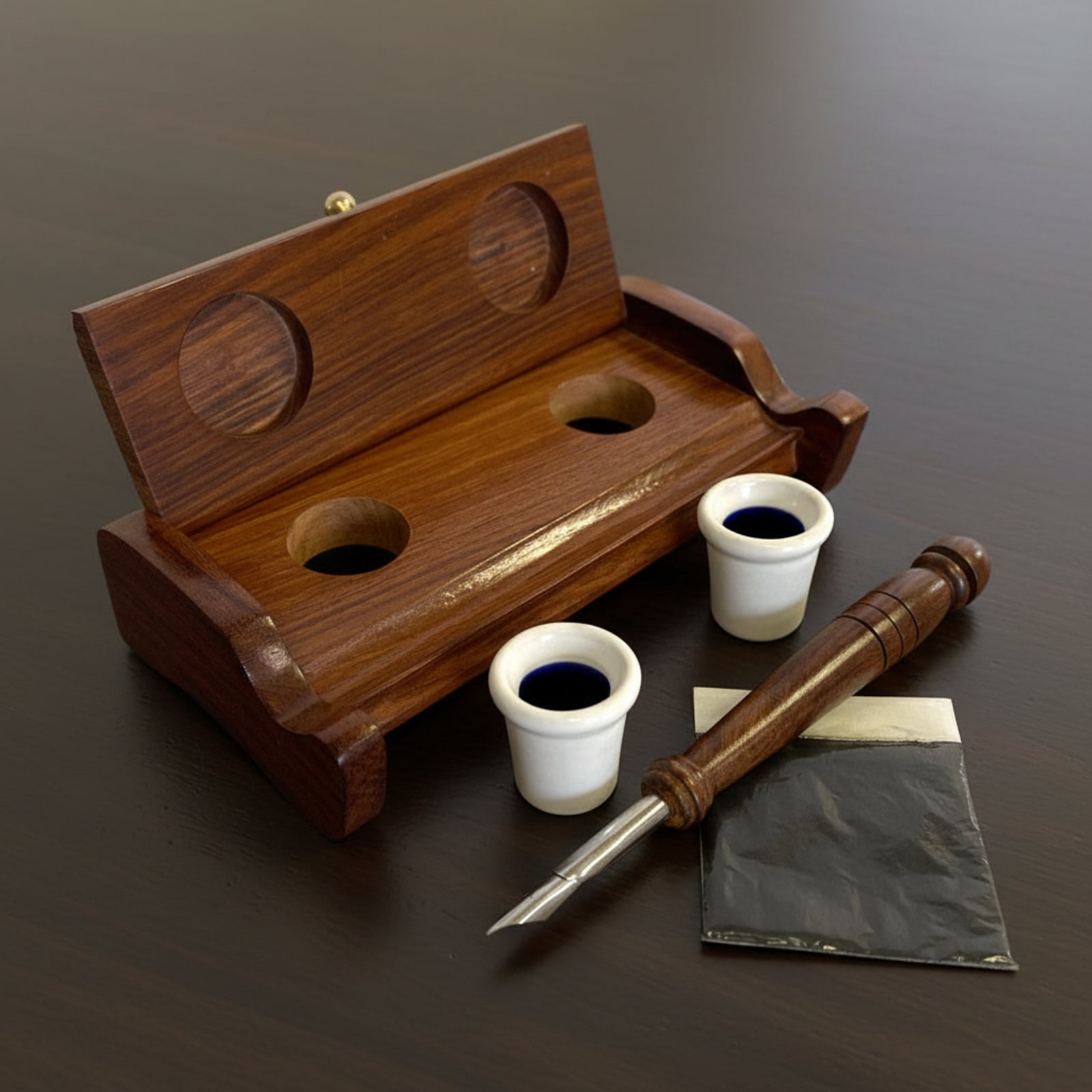 Colonial Writing Stand with Two Porcelain Inkwells