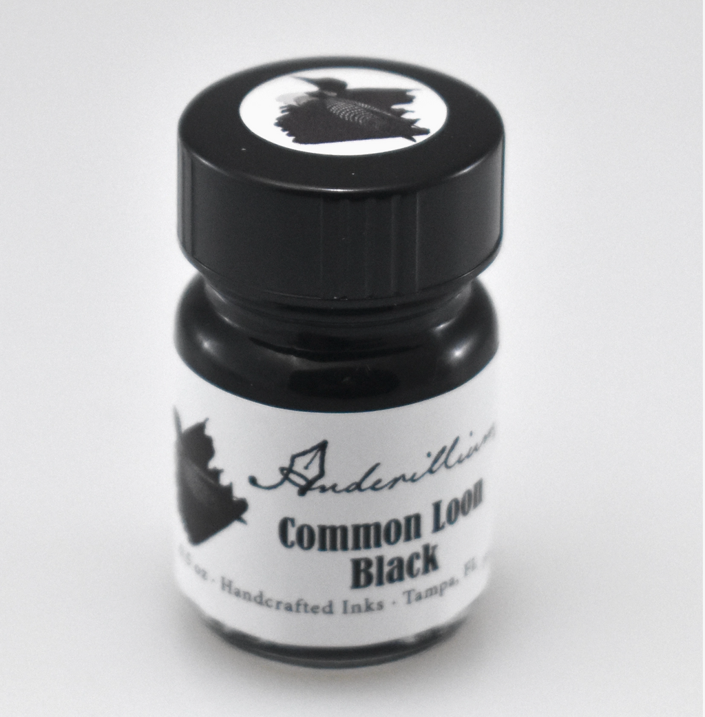 Anderillium Common Loon Black fountain pen ink bottle and packaging