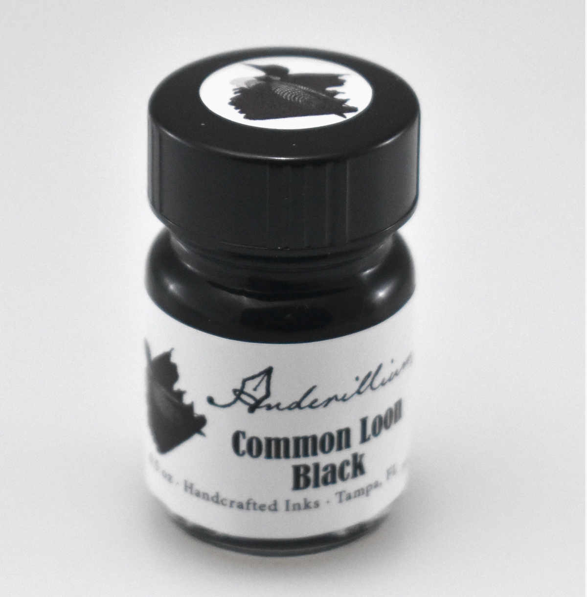 Anderillium Common Loon Black fountain pen ink bottle and packaging