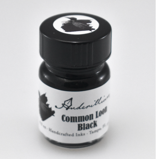 Anderillium Common Loon Black fountain pen ink bottle and packaging