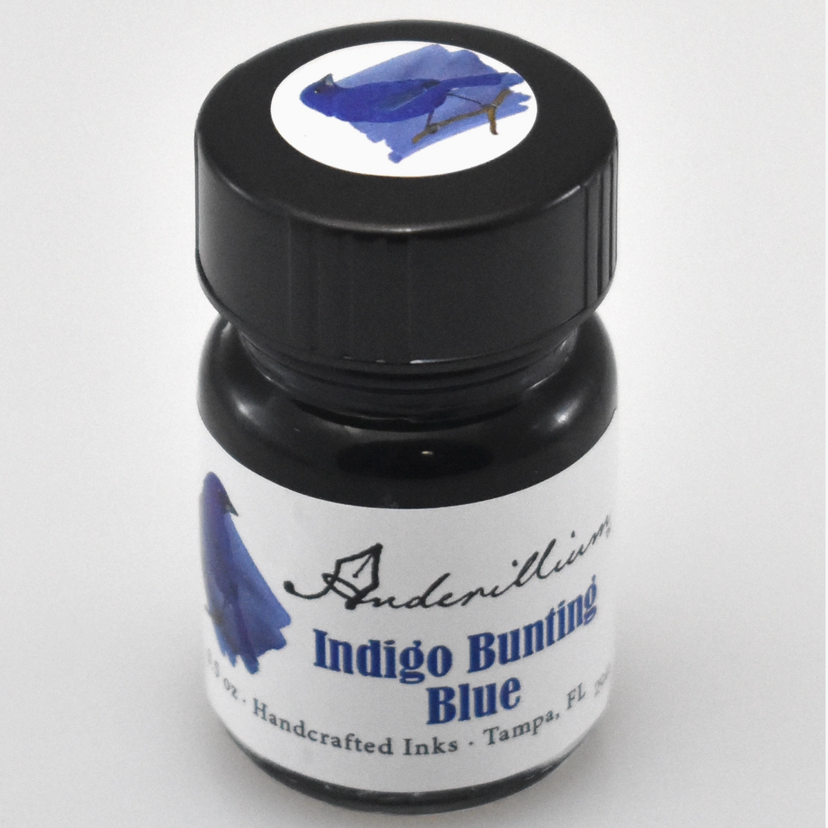 Anderillium Indigo Bunting Blue fountain pen ink bottle and packaging
