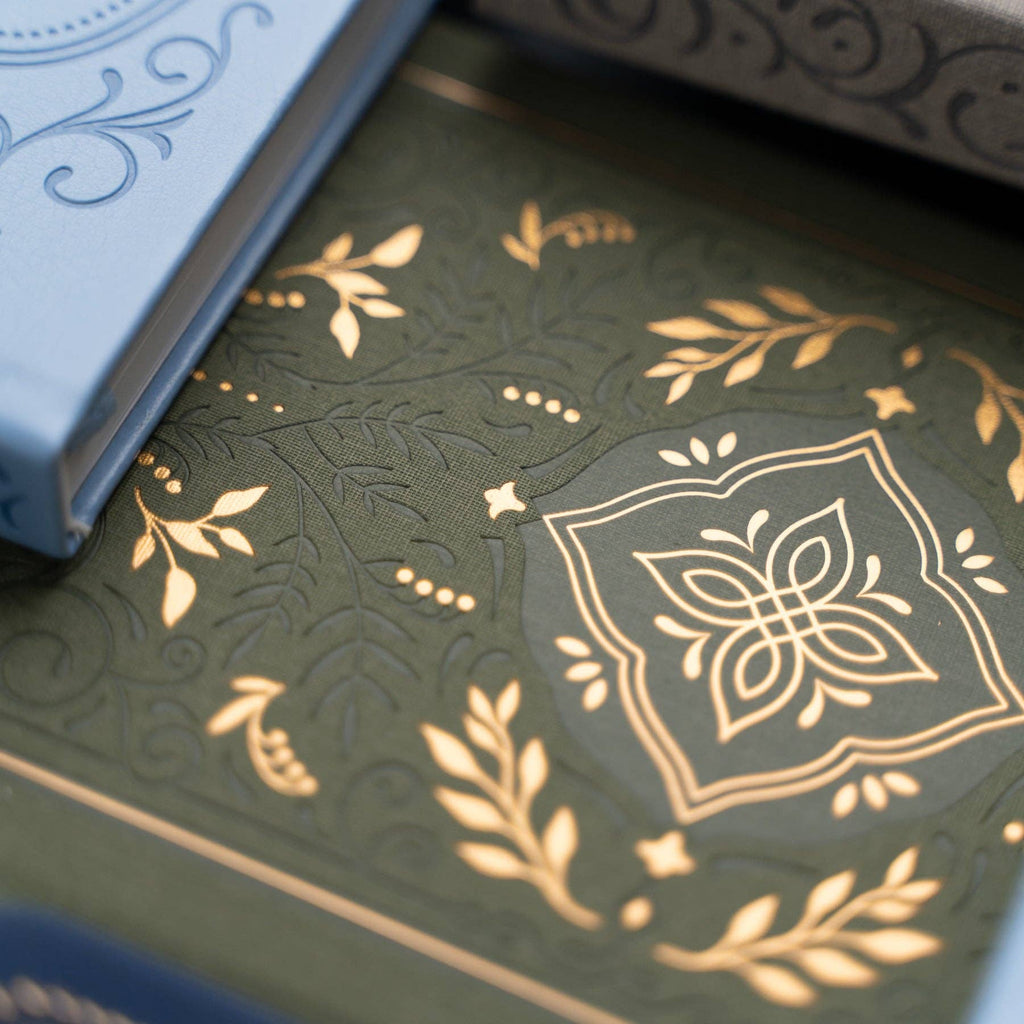 Gold detailing on Archer & Olive Storybook in Vintage Olive notebook