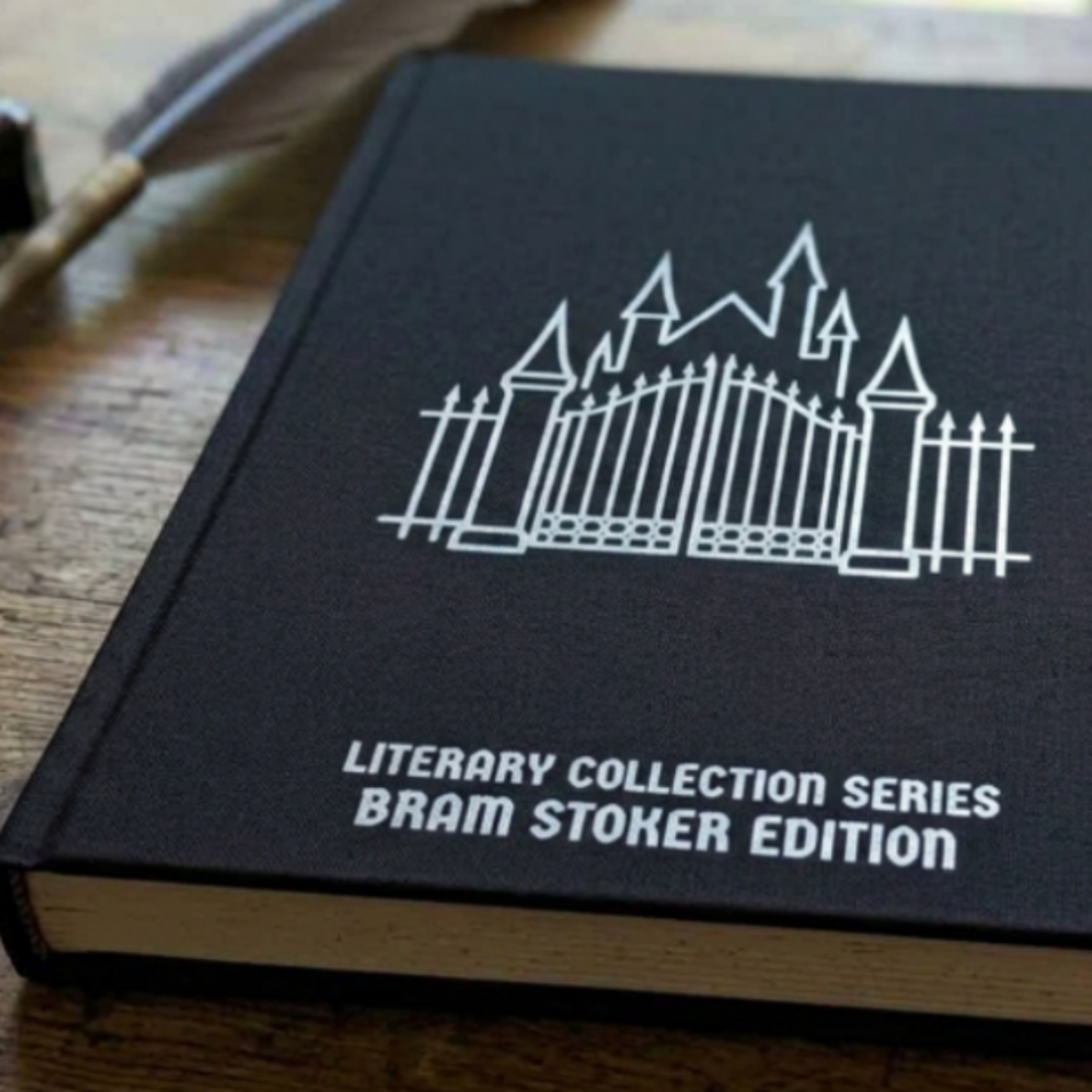 Bram Stoker Edition notebook, Black Edition, with a gothic castle gate on a black cloth cover