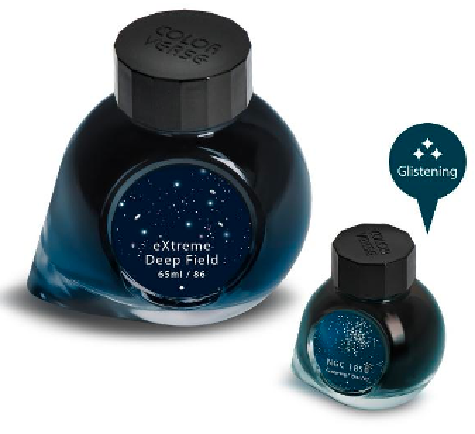 Colorverse eXtreme Deep Field and NGC 1850 fountain pen ink set with 65 mL and 15 mL glass bottles