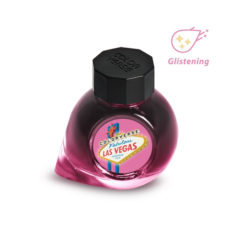 Colorverse Fabulous Las Vegas (Nevada) 15 mL pink shimmer fountain pen ink, USA Special Series bottle