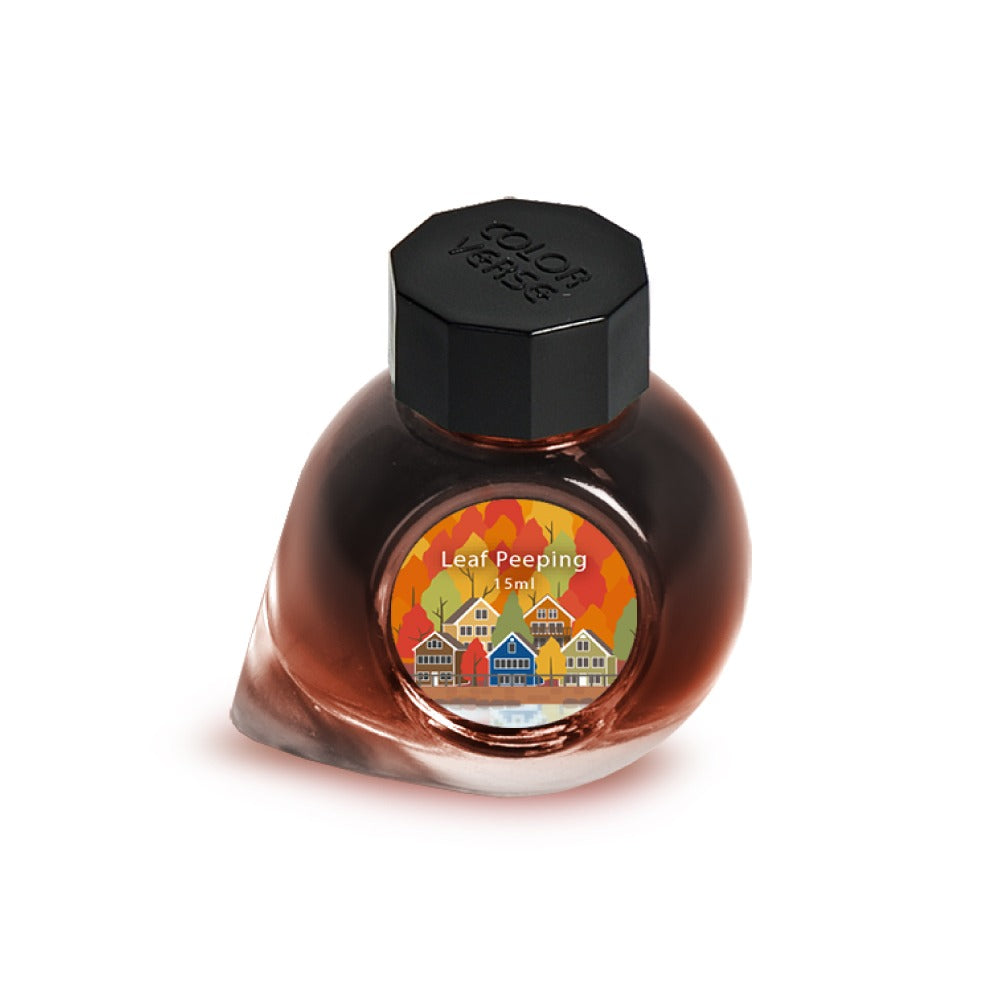 Colorverse Leaf Peeping (New Hampshire) 15 mL orange-red fountain pen ink, USA Special Series bottle