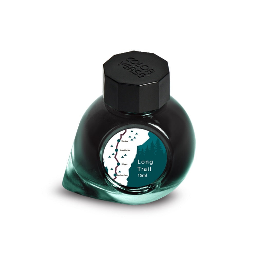 Colorverse Long Trail (Vermont) 15 mL evergreen teal fountain pen ink, USA Special Series bottle