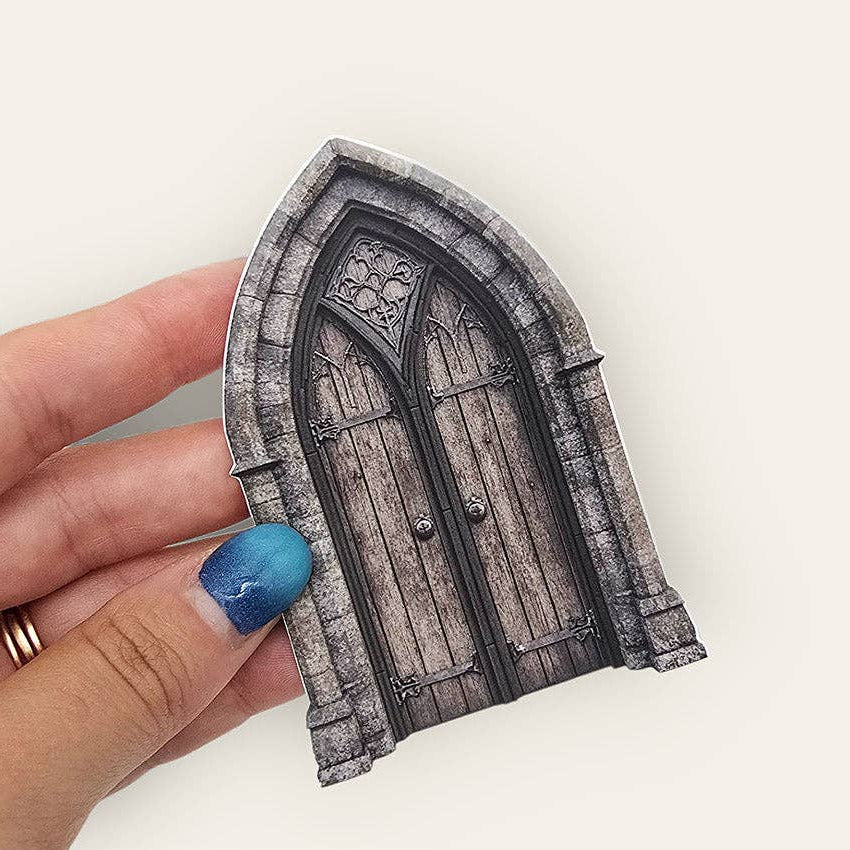 Gothic window vinyl sticker from the CoraCreaCrafts Academia Sticker Tin Box
