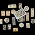 CoraCreaCrafts Specimen Sticker Tin Box with 36 botanical and natural-history stickers