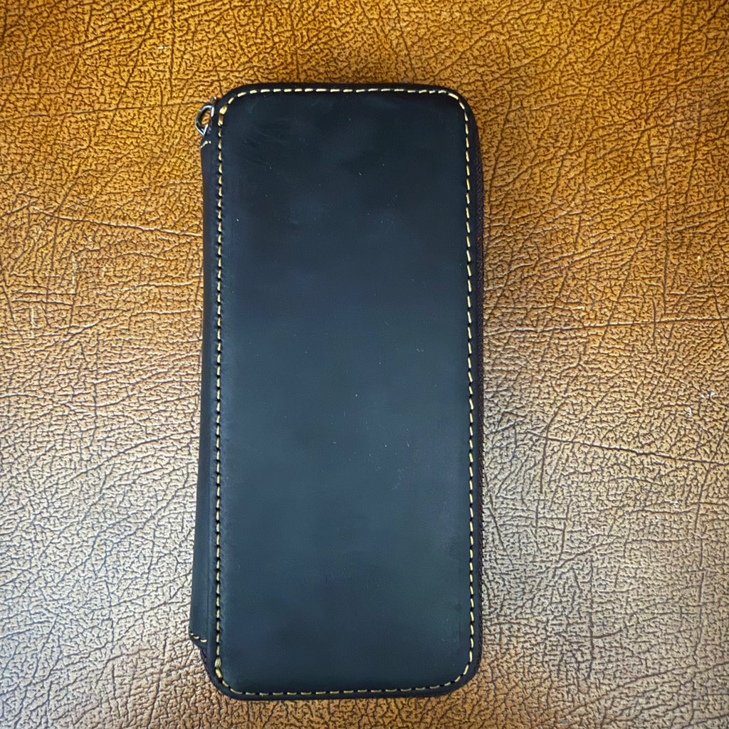 Black genuine cowhide leather 3-pen fountain pen case