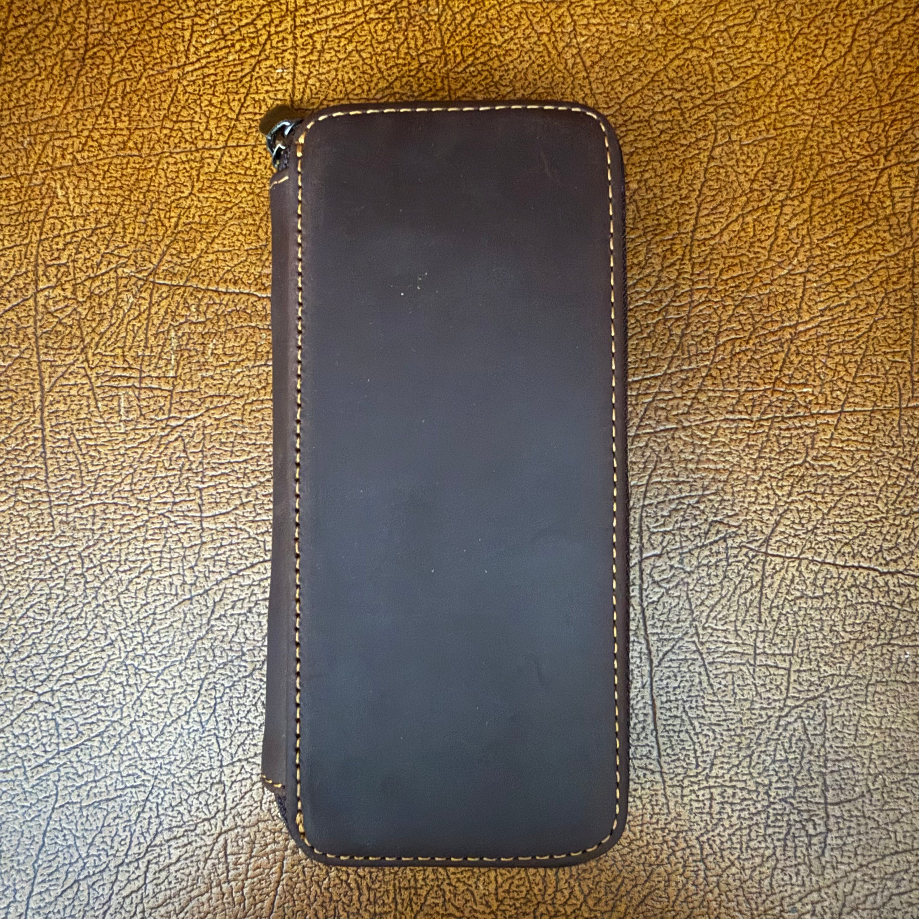 Coffee brown genuine cowhide leather 3-pen fountain pen case
