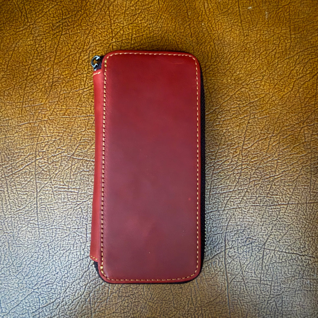 Wine red genuine cowhide leather 3-pen fountain pen case