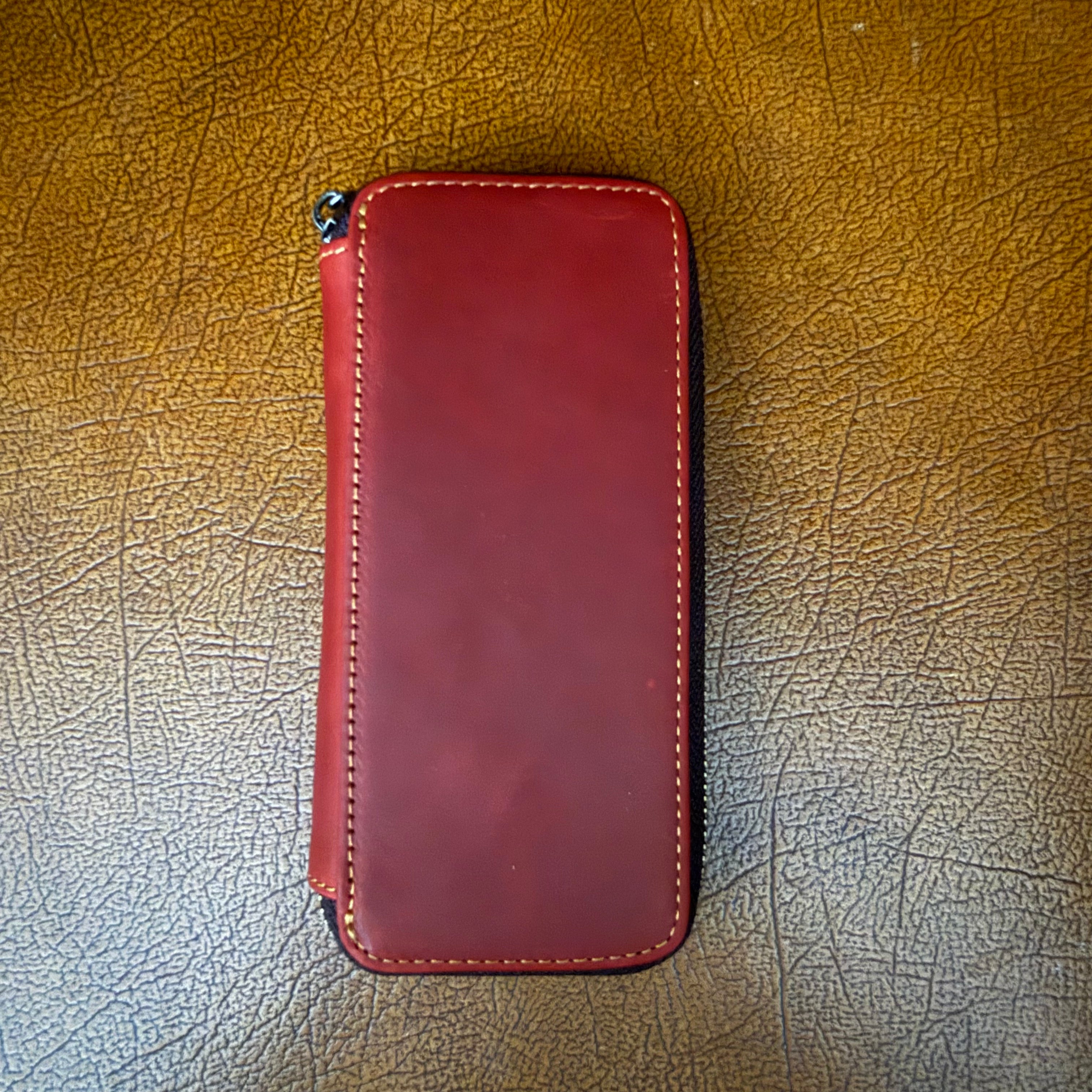 Wine red genuine cowhide leather 3-pen fountain pen case