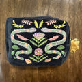 Danica Studio Amulet embroidered black velvet pouch with snake and floral design