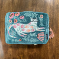 Danica Studio Catbloom embroidered velvet pouch with floral cat design
