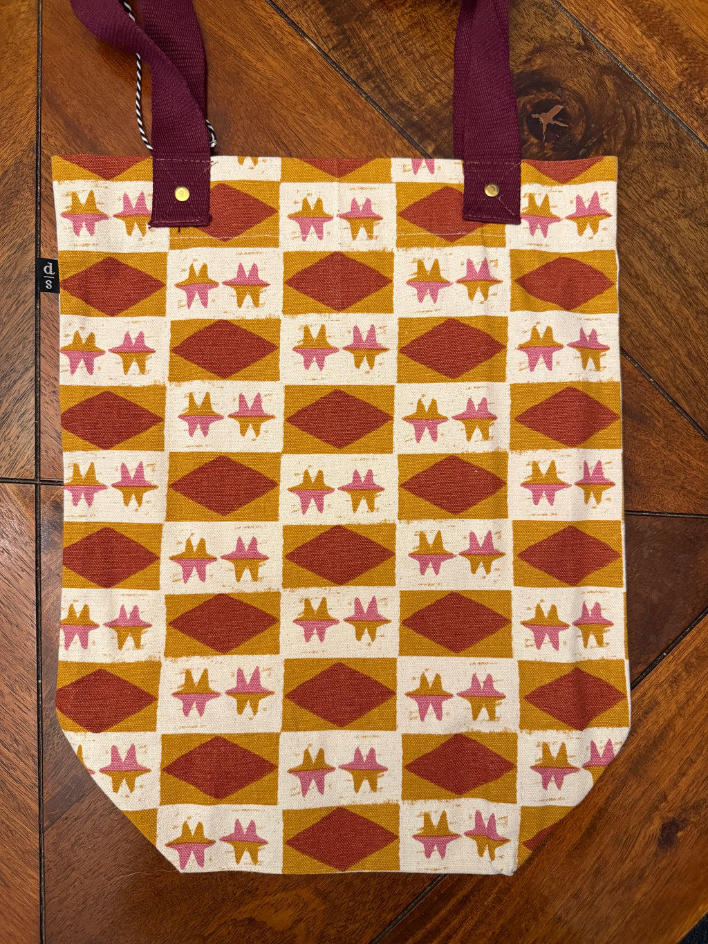 Back of Danica Studio Folktale cotton tote with geometric border design