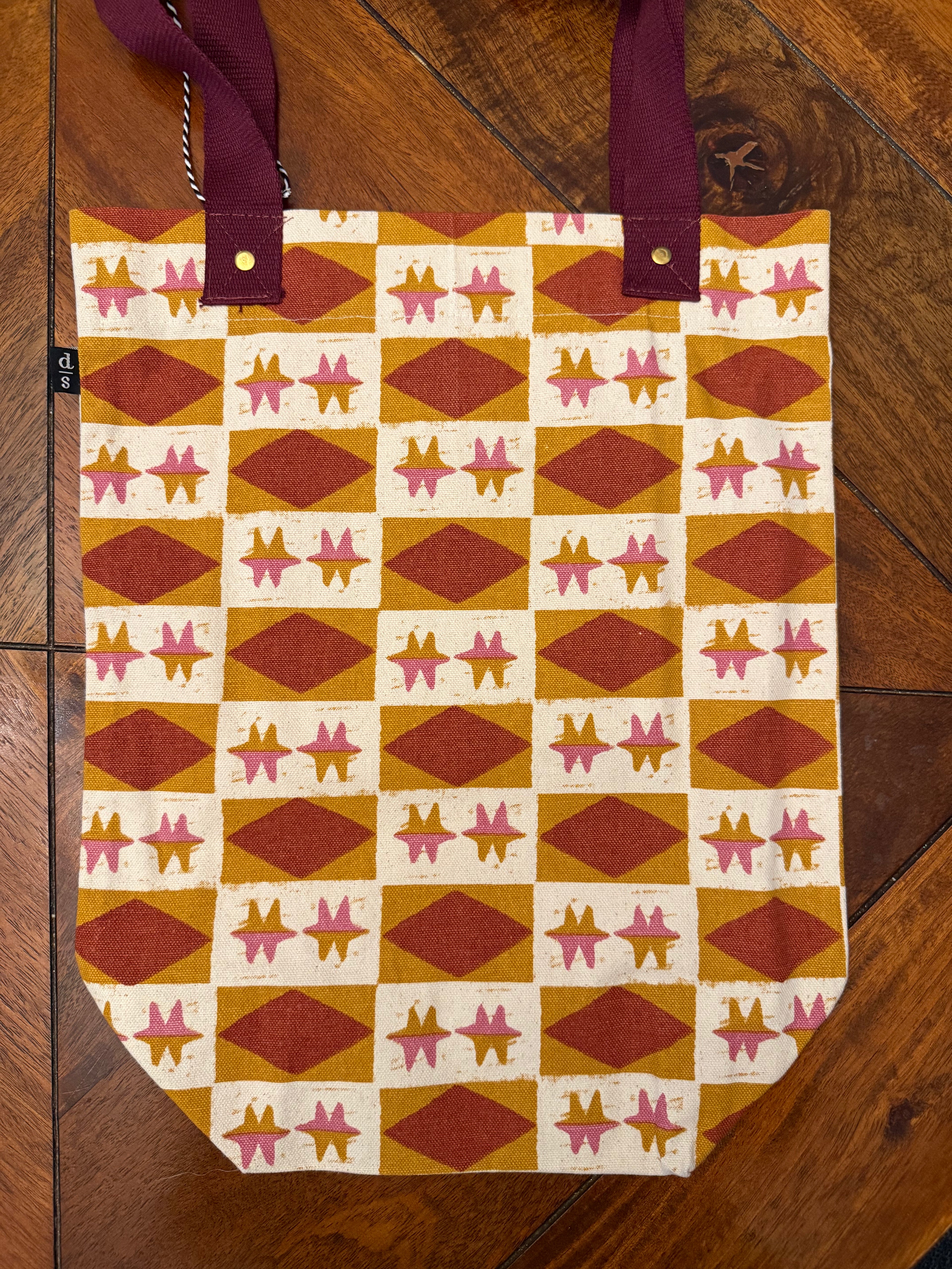 Back of Danica Studio Folktale cotton tote with geometric border design