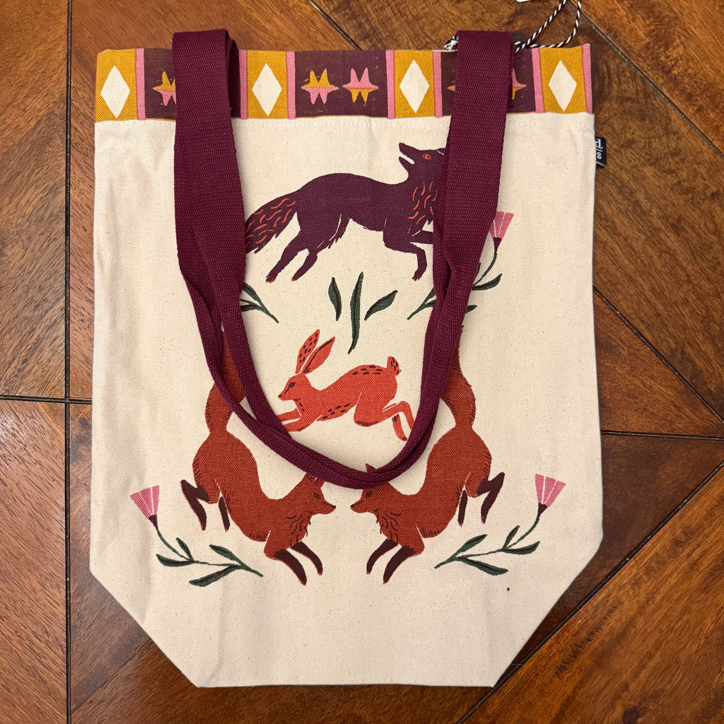Danica Studio Folktale 100% cotton tote showing fox hare artwork and handles