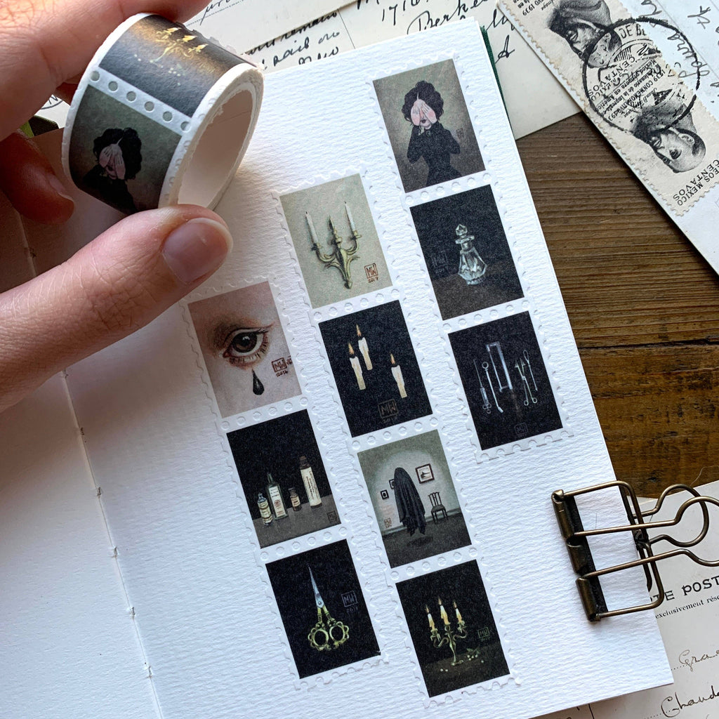 The Creeping Moon Haunted Victorian Manor Stamp Washi Tape — 25 mm × 5 m
