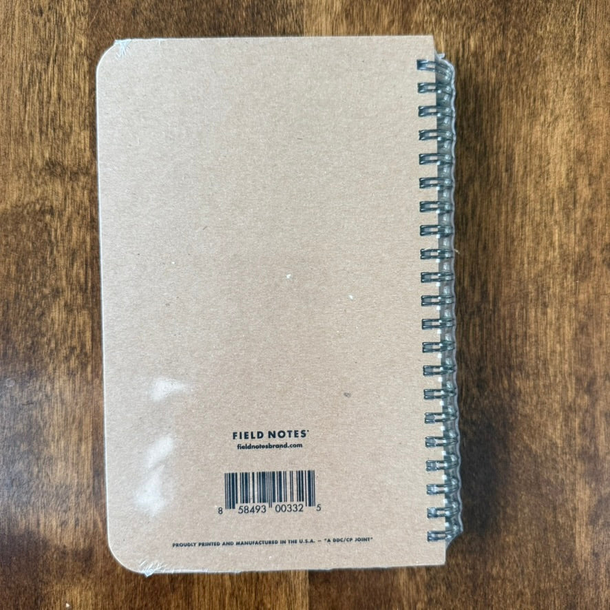 Back of the Field Notes 56-Week Undated Planner, showing the chipboard cover, Double-O wire binding, and made-in-USA marking