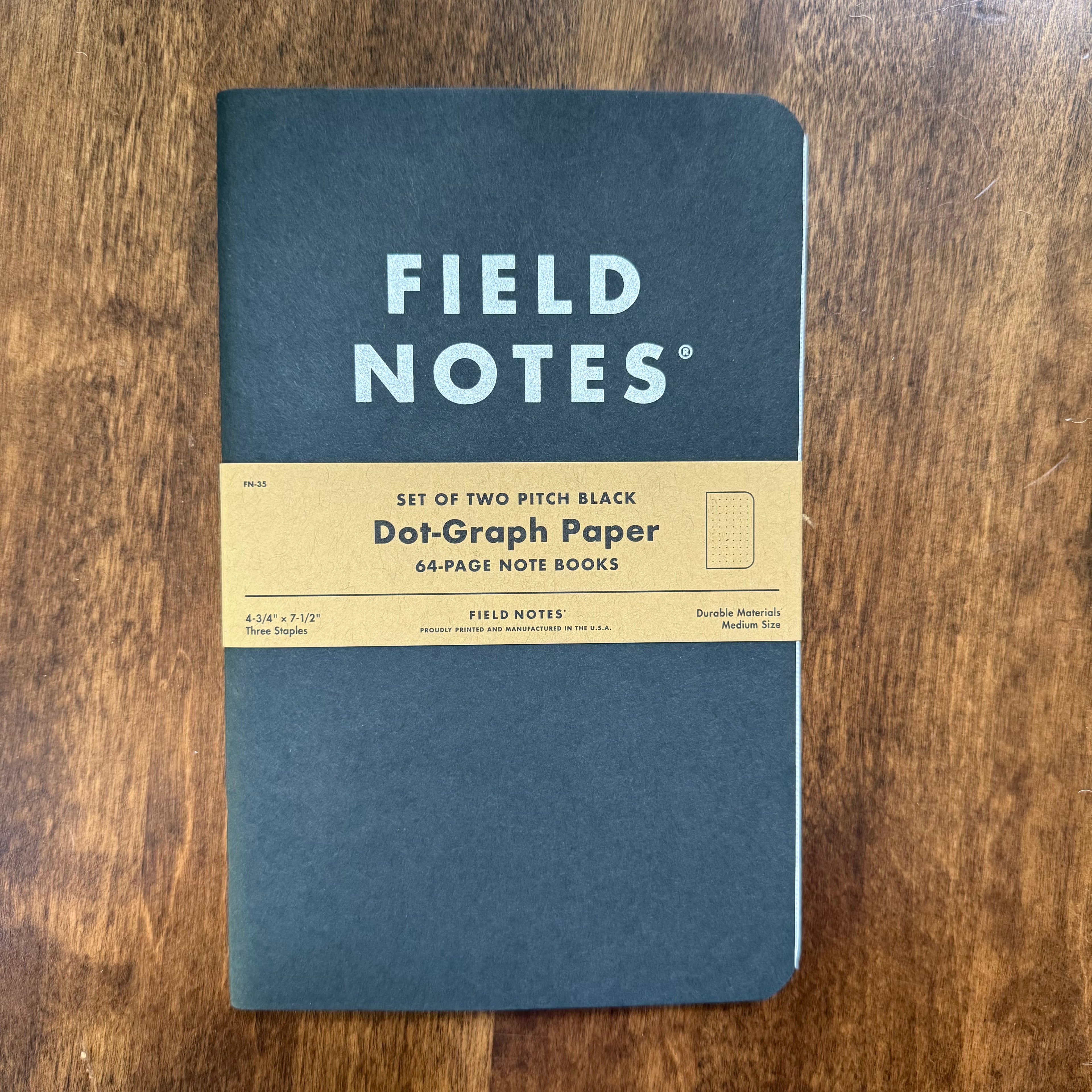 Field Notes Pitch Black Dot-Graph 3-Pack pocket notebooks, front view