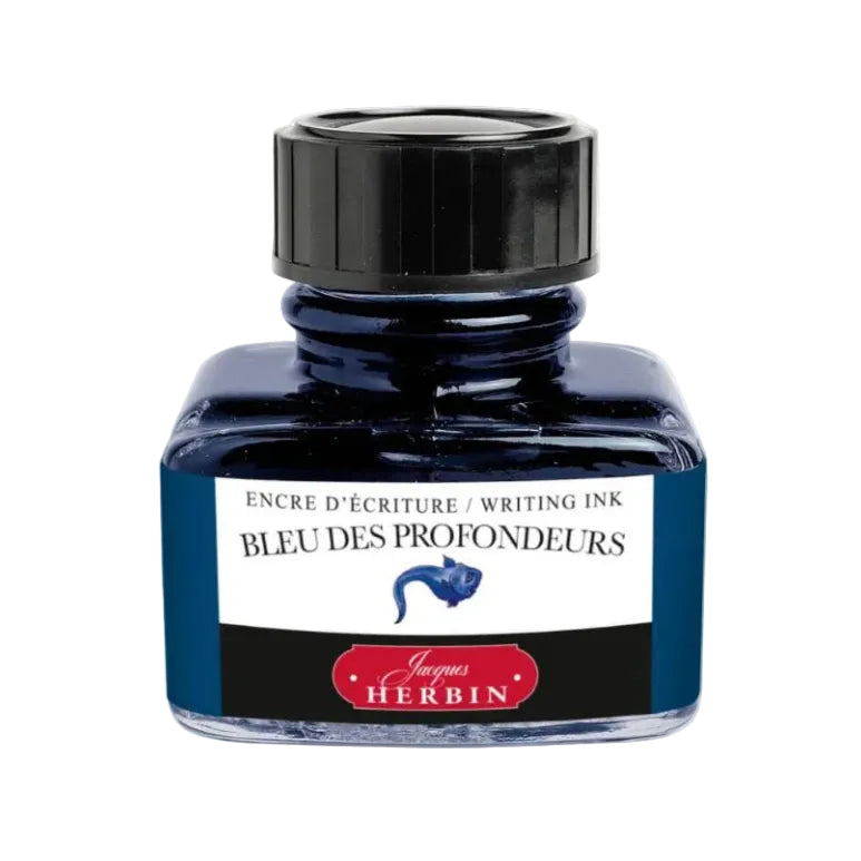 J. Herbin Bleu des Profondeurs fountain pen ink in 30 mL bottle on white background