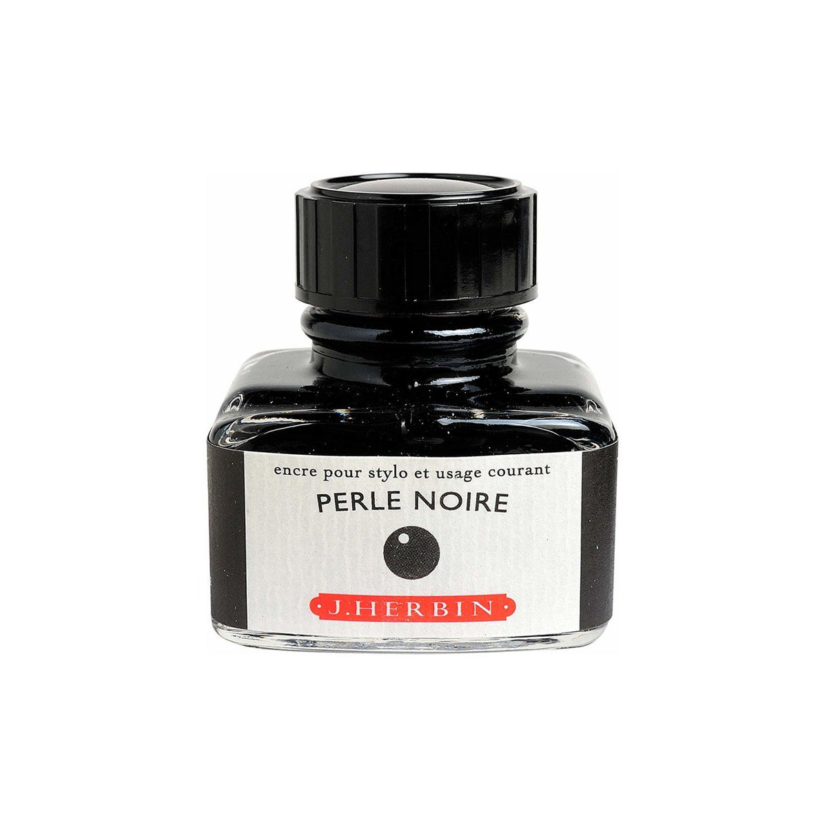 J. Herbin Perle Noire fountain pen ink in 30 mL bottle on white background