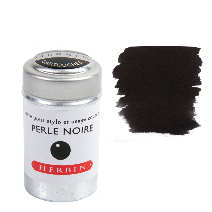 J. Herbin Perle Noire black fountain pen ink cartridges in metal tin, pack of 6