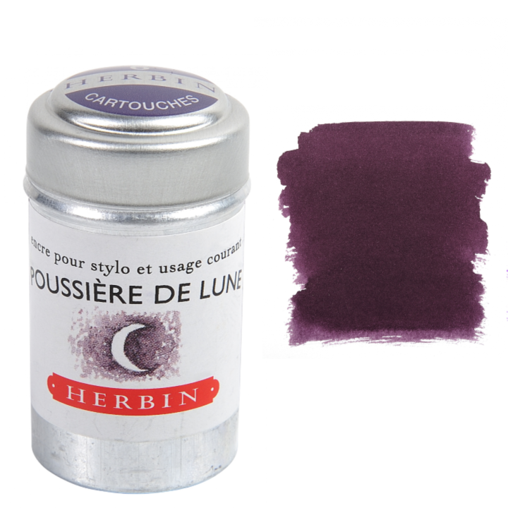 J. Herbin Poussière de Lune dusty purple fountain pen ink cartridges in metal tin, pack of 6