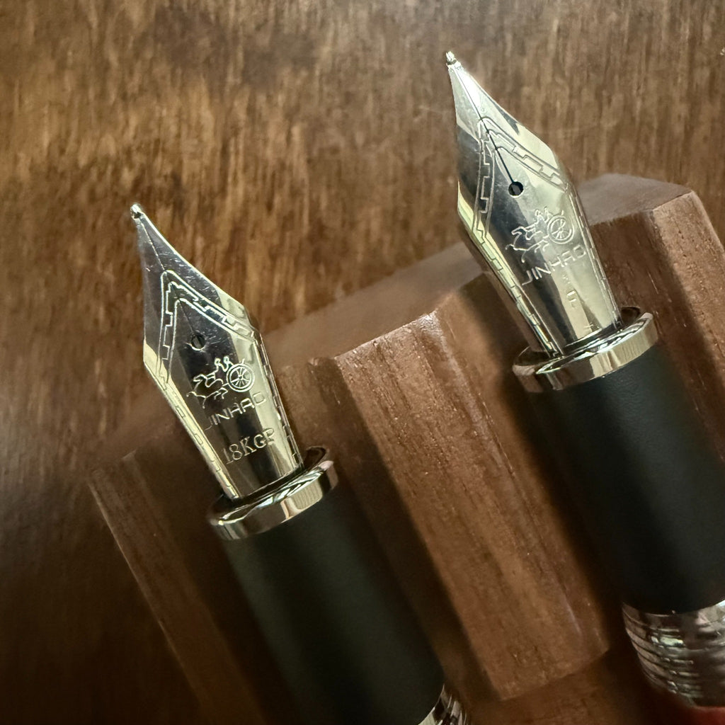 Fine nib detail on the Jinhao 9035 Walnut wooden fountain pen