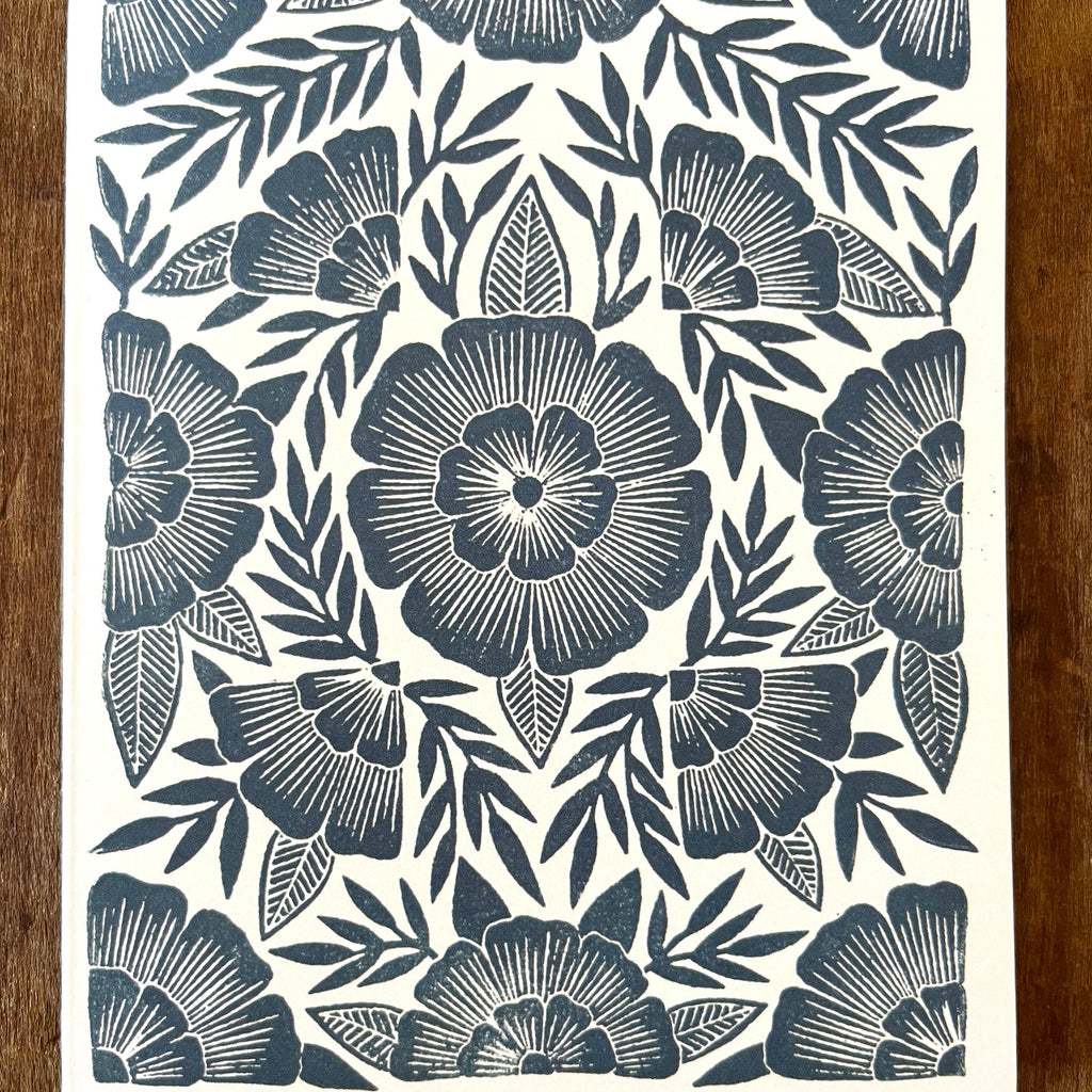 Close-up of Katharine Watson Teal Floral botanical greeting card design