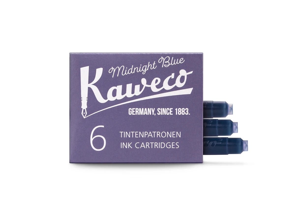 Open box of six Kaweco Midnight Blue fountain pen ink cartridges