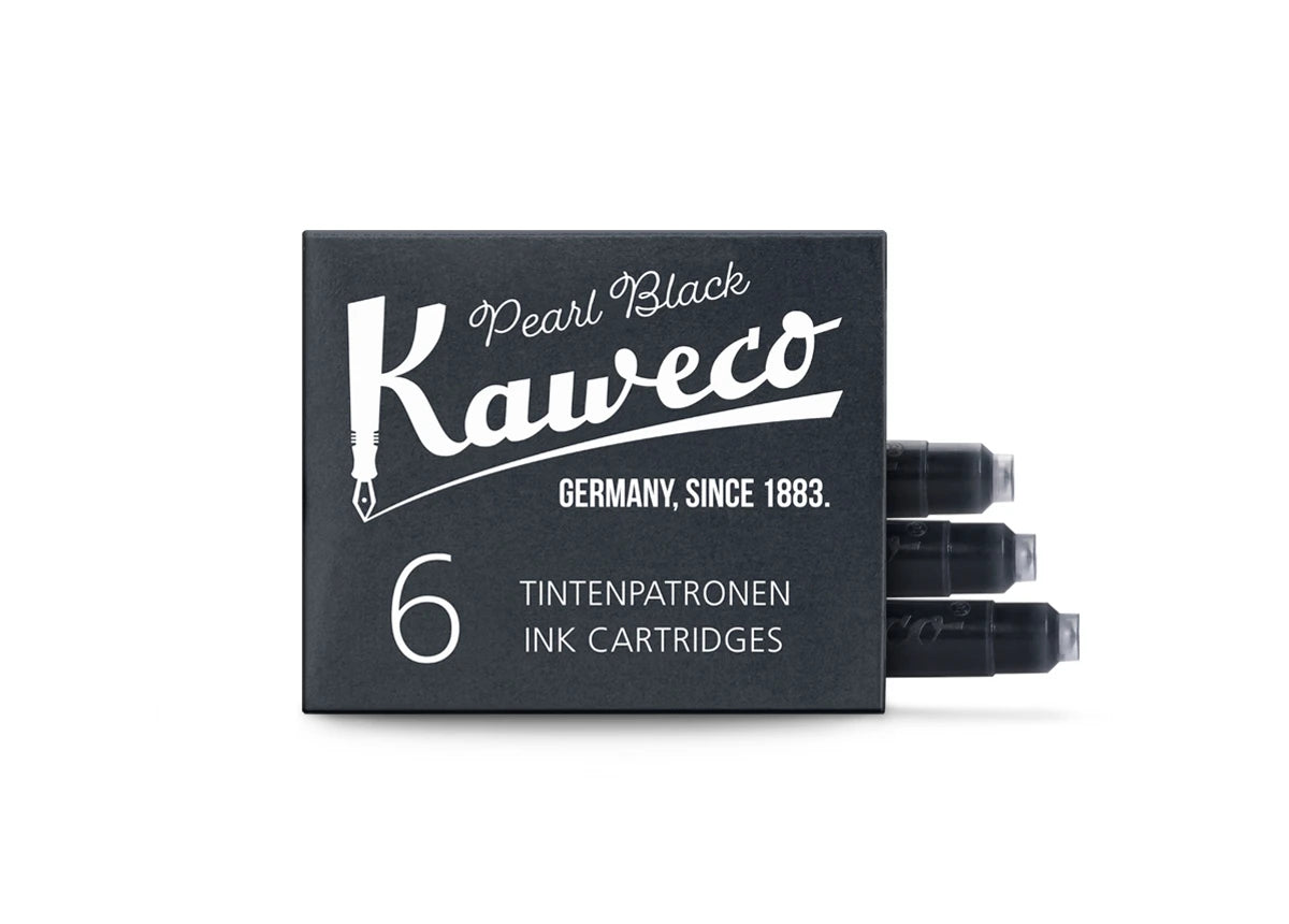 Open box of six Kaweco Pearl Black fountain pen ink cartridges