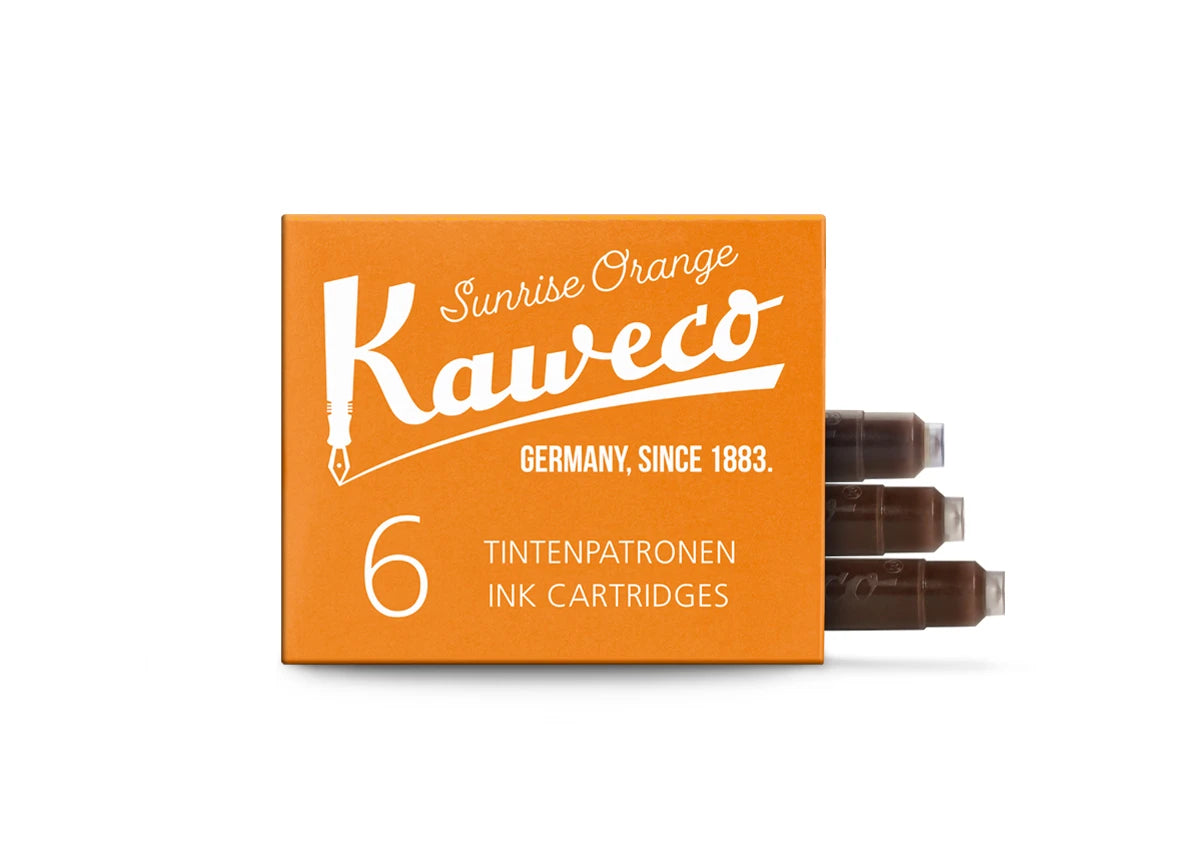 Open box of six Kaweco Sunrise Orange fountain pen ink cartridges