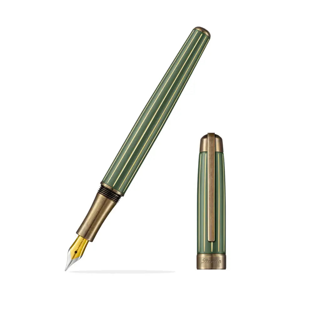 Laban Antique II green and antique gold fountain pen with fine nib