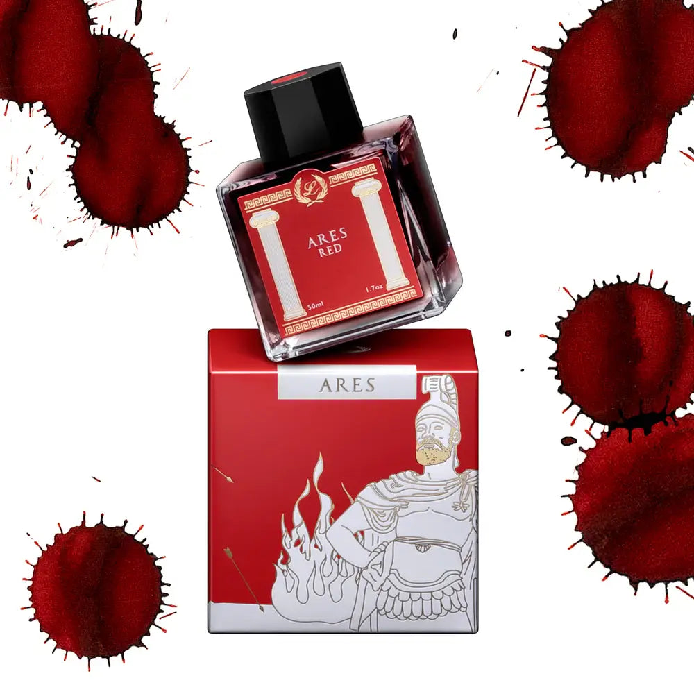 Laban Greek Mythology Ares Red fountain pen ink bottle and swatch