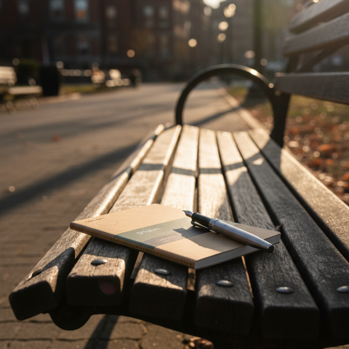 Lochby A5 Tomoe River notebook resting on a park bench
