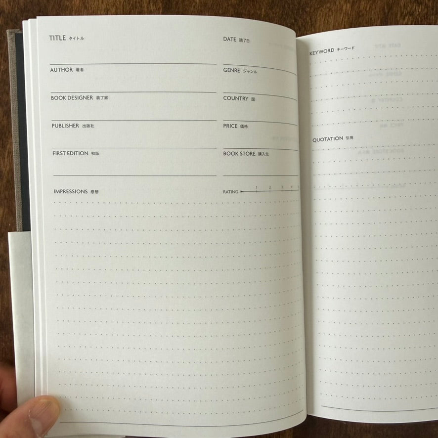 Open MARK'S EDiT Reading Journal spread with book details, impressions, rating, keywords, and quotation sections
