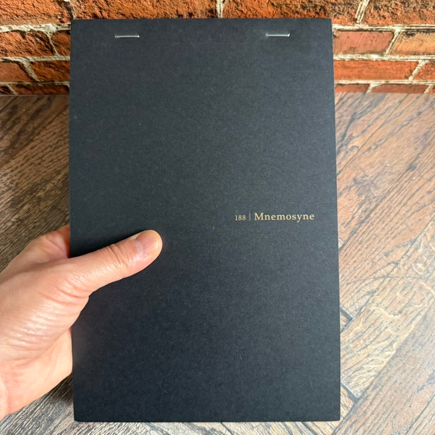 Hand holding the Maruman Mnemosyne 188 A5 notepad to show its size