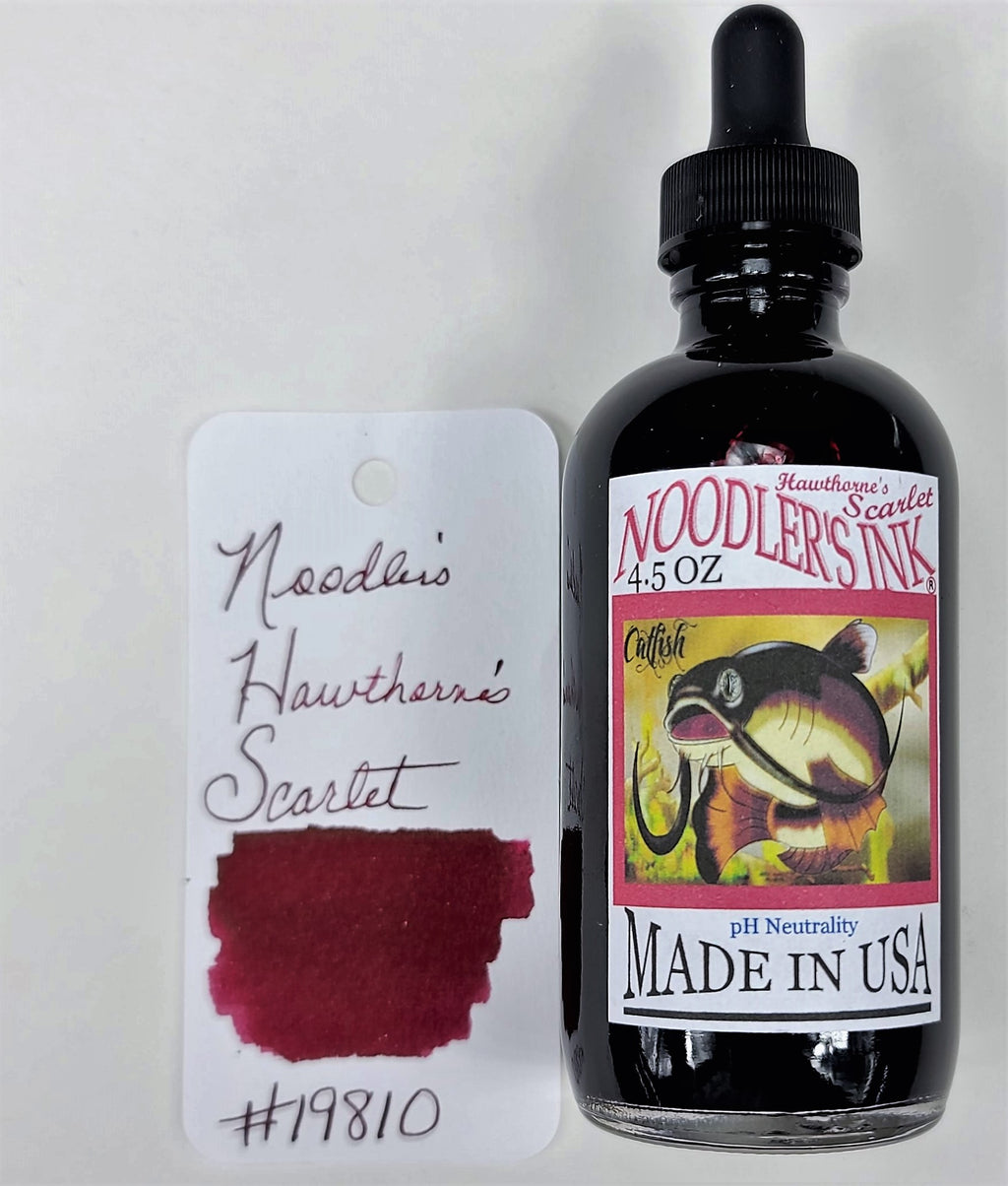 Noodler’s Hawthorne’s Scarlet 4.5 oz red fountain pen ink bottle, manufacturer product photo